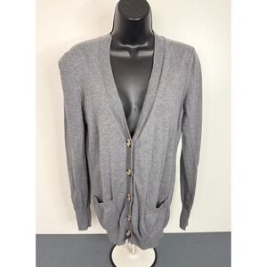 Grace Elements Women's V-Neck Button Front Cotton Cashmere Cardigan Gray Medium